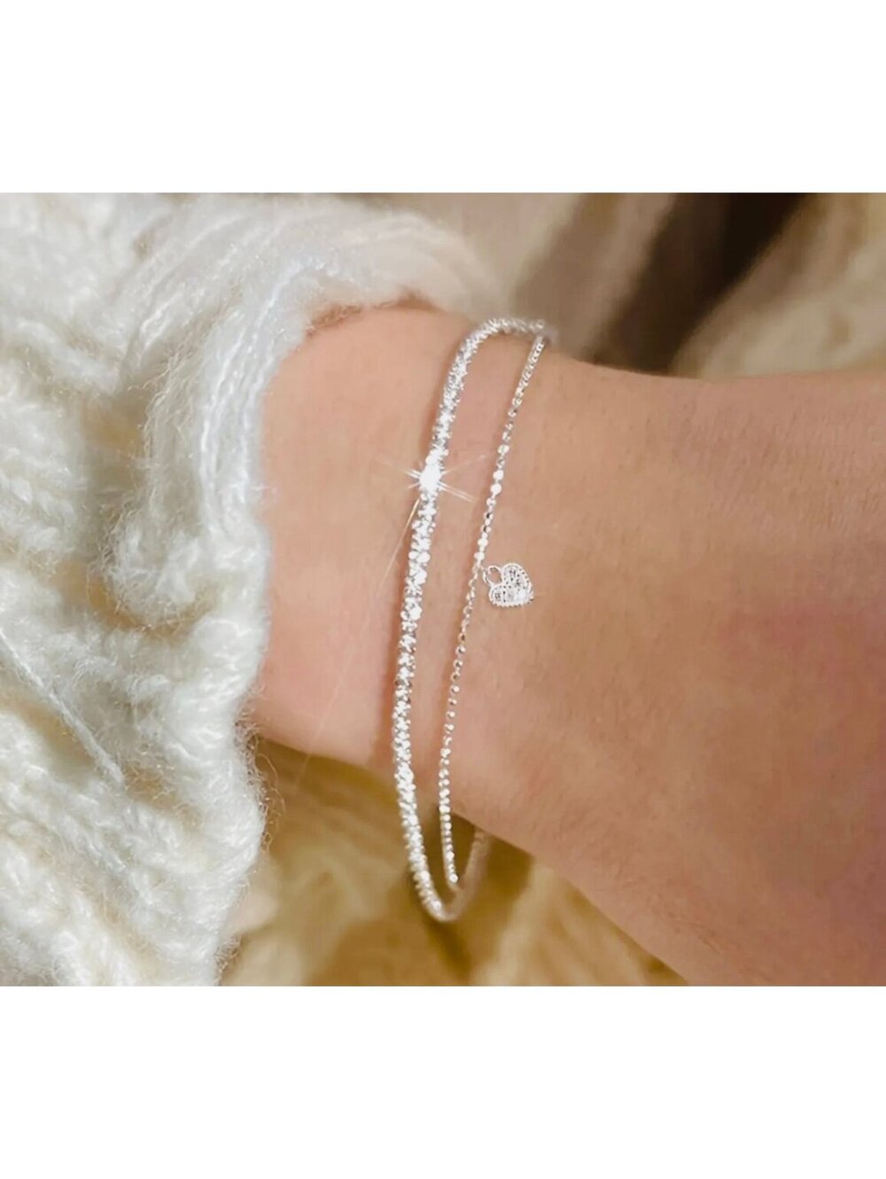 New - 2pcs Sparkling Rhinestone Love Bracelet Set
